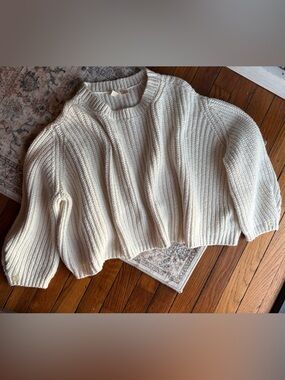 Womens XS MOTH Cream Crop Chunky Knit Sweater